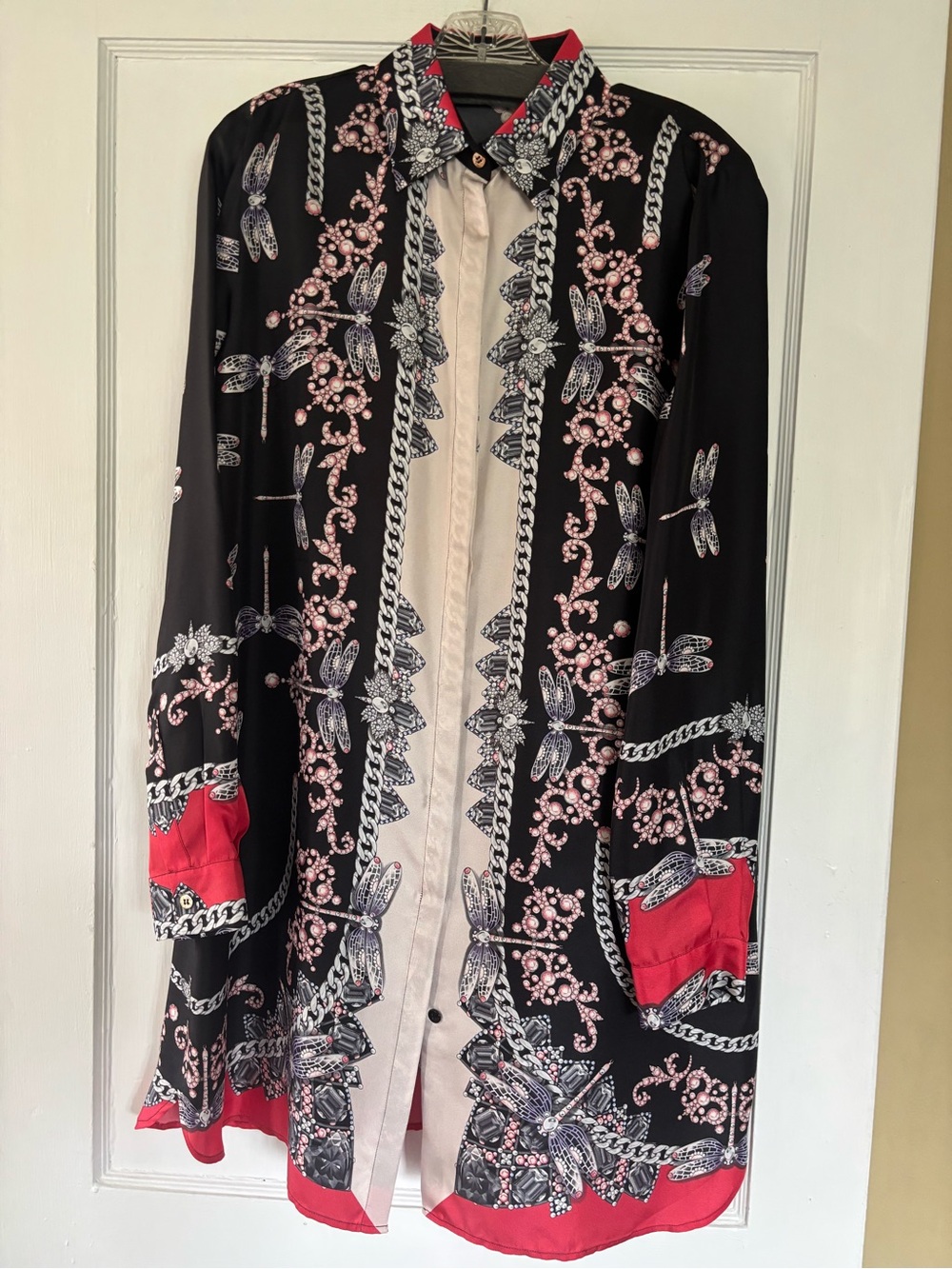 Versace Black and Pink Dragonfly-Print Long Shirt Jacket/ dress